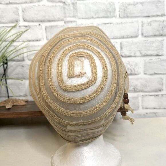 Cruise Club Vacation Tan Mesh & Solid Stripe Sun Hat Visor (21.5”) - Picture 4 of 7